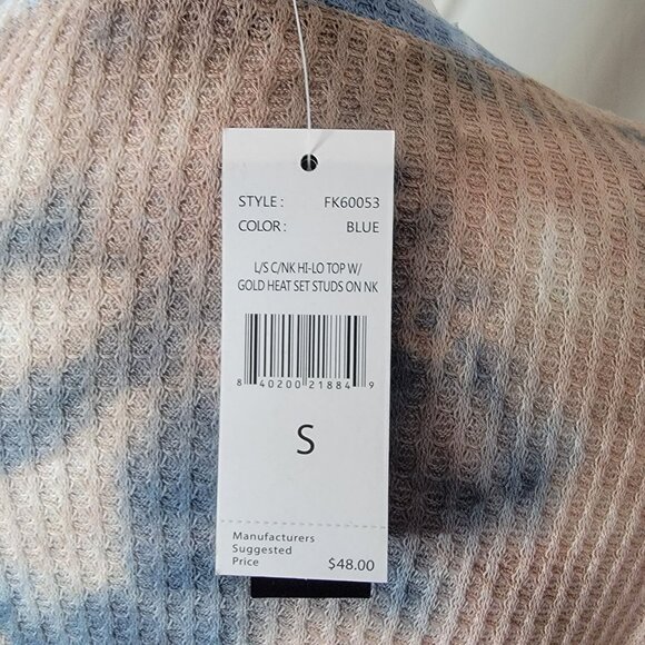 Tint & Shadow Womens Small Crew Neck Long Sleeve Waffle Knit Tie-Dye Top NWT - Picture 3 of 8